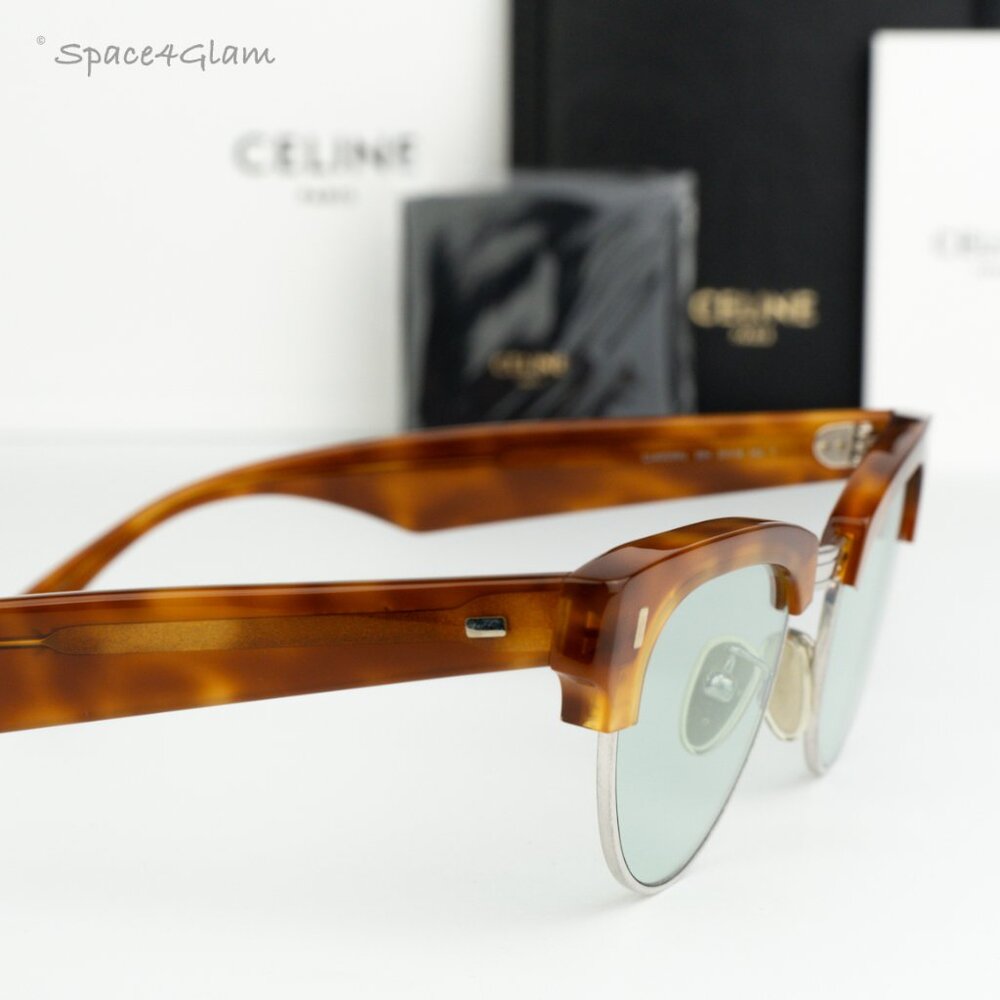 Celine Women Sunglasses Shiny Rhodium Havana Green Cat Eye CL40059U 18N NEW - Picture 5 of 9